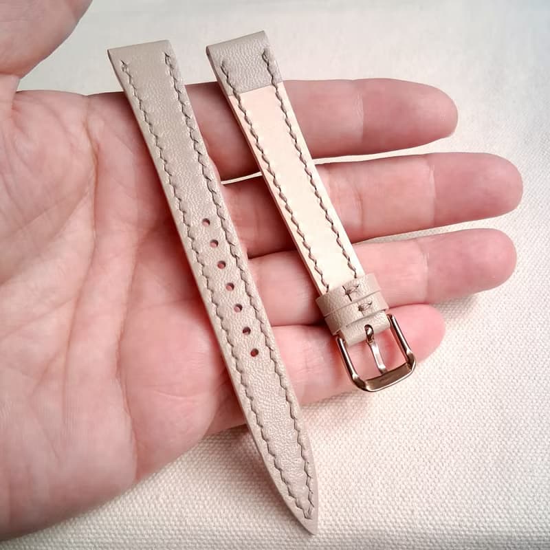 【一般款式錶帶 - 米灰色】高級皮革  手工訂製
