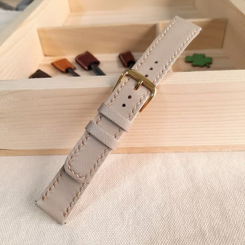 【一般款式錶帶 - 米灰色】高級皮革  手工訂製