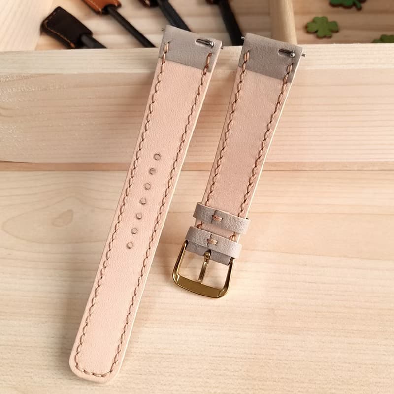 【一般款式錶帶 - 米灰色】高級皮革  手工訂製