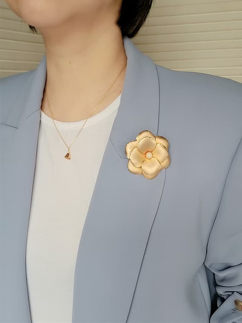美國西洋古董飾品 / 啞光霧刷紋珍珠胸針/夾式耳環/套組Vintage