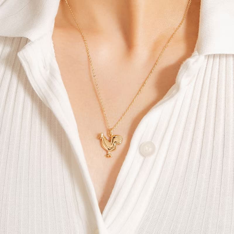 Rooster Necklace生肖公雞純銀鍍18K金動物設計項鍊 生日禮物推薦
