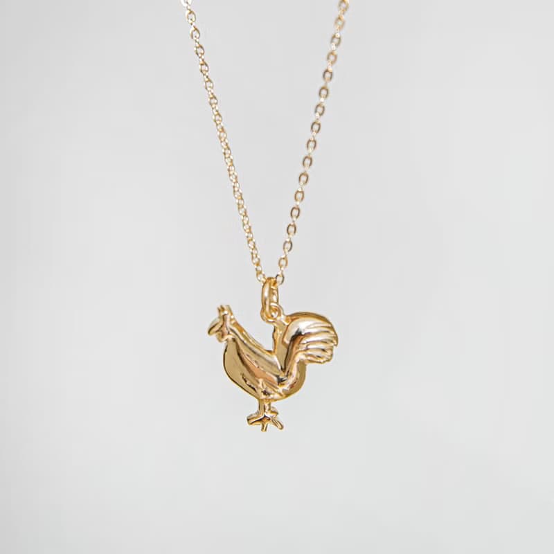 Rooster Necklace生肖公雞純銀鍍18K金動物設計項鍊 生日禮物推薦