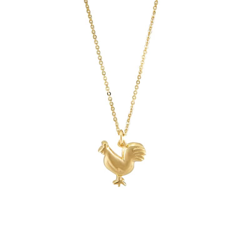 Rooster Necklace生肖公雞純銀鍍18K金動物設計項鍊 生日禮物推薦