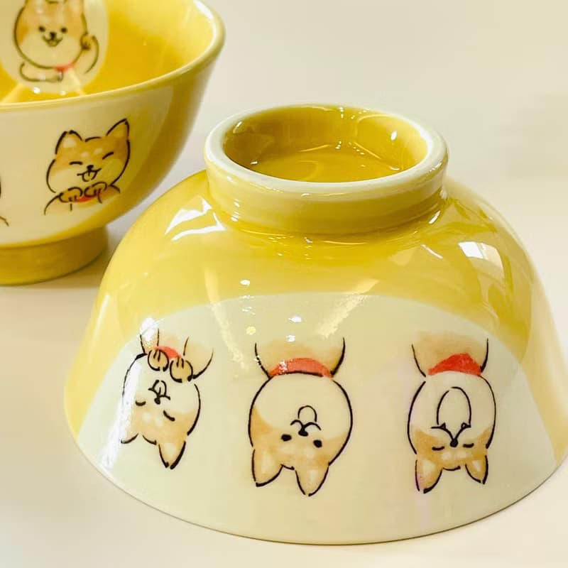 瀨戶燒-撞色釉彩手繪柴犬飯碗雙入禮盒