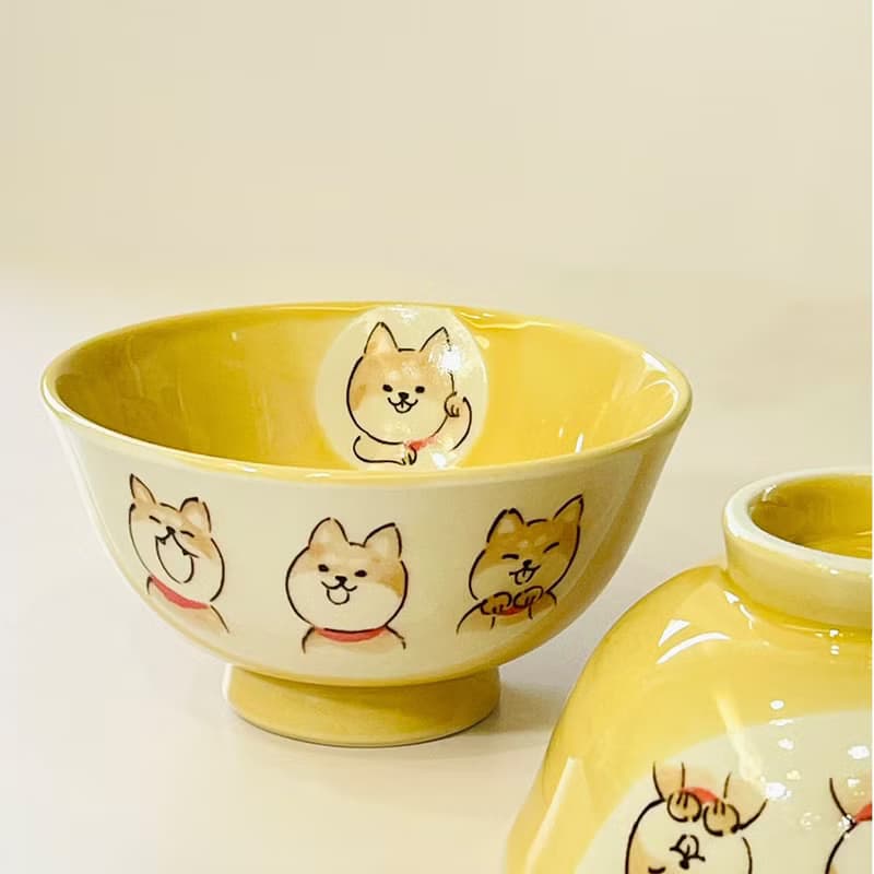 瀨戶燒-撞色釉彩手繪柴犬飯碗雙入禮盒