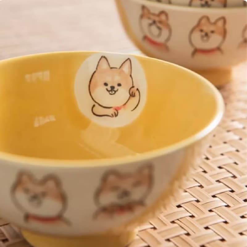 瀨戶燒-撞色釉彩手繪柴犬飯碗雙入禮盒