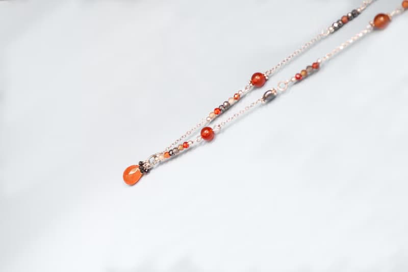Halloween Necklace, 925 Silver, Carnelian, hematite, spinel, quartz, zircon