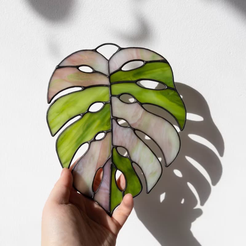 Stained glass monstera, Floral home decor, Plant lover gift