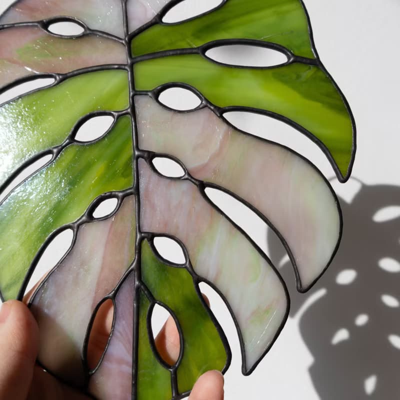 Stained glass monstera, Floral home decor, Plant lover gift