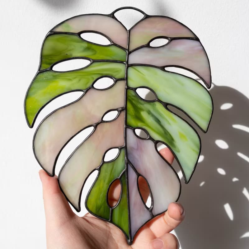 Stained glass monstera, Floral home decor, Plant lover gift