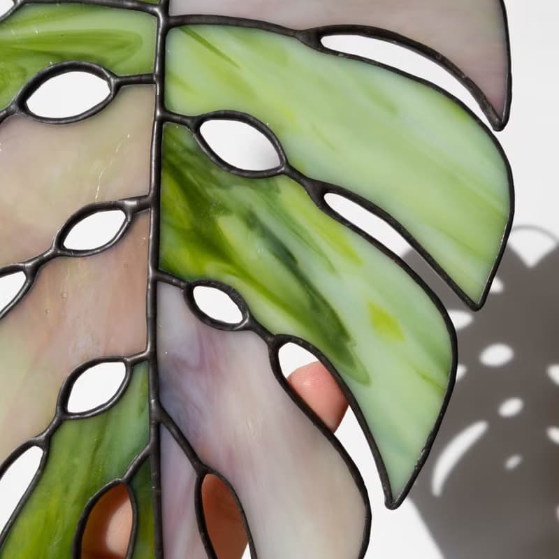 Stained glass monstera, Floral home decor, Plant lover gift