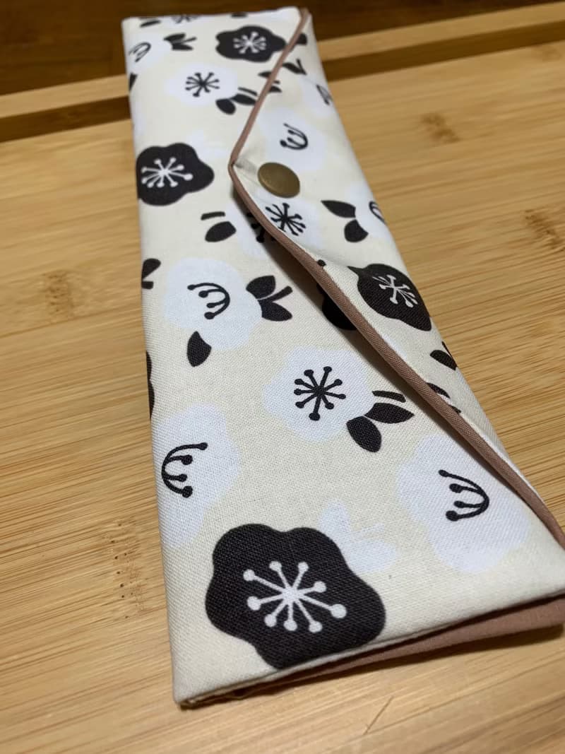 文青風環保純棉筷袋 ~ 花舞 原麻白 日本 潮物 收納 手作餐具袋