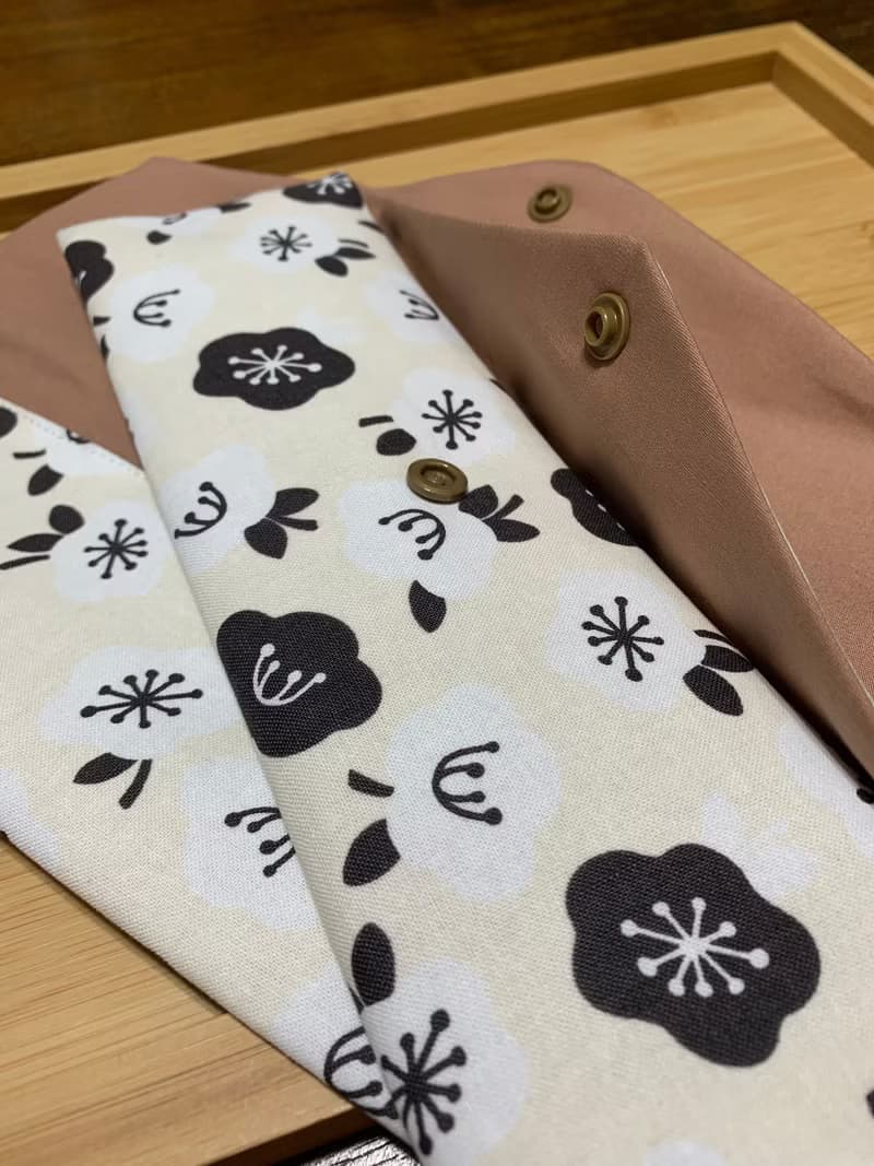 文青風環保純棉筷袋 ~ 花舞 原麻白 日本 潮物 收納 手作餐具袋