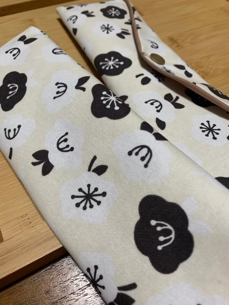 文青風環保純棉筷袋 ~ 花舞 原麻白 日本 潮物 收納 手作餐具袋