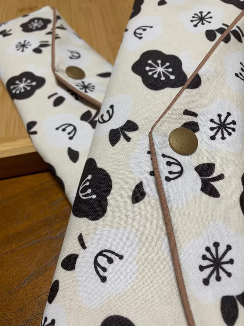 文青風環保純棉筷袋 ~ 花舞 原麻白 日本 潮物 收納 手作餐具袋