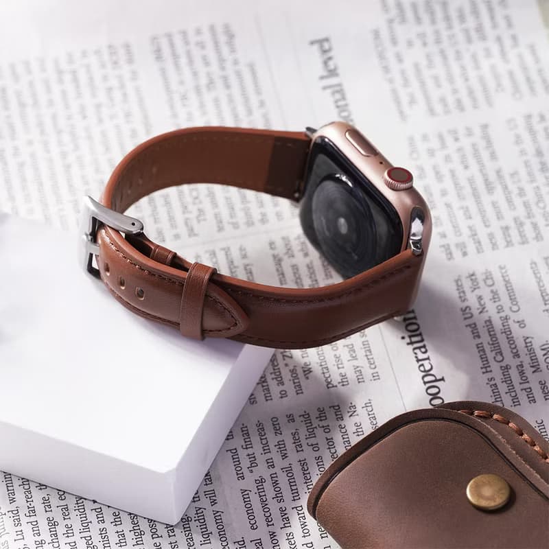 Apple watch - 【限定暖茶褐色】同色車線真皮蘋果錶帶