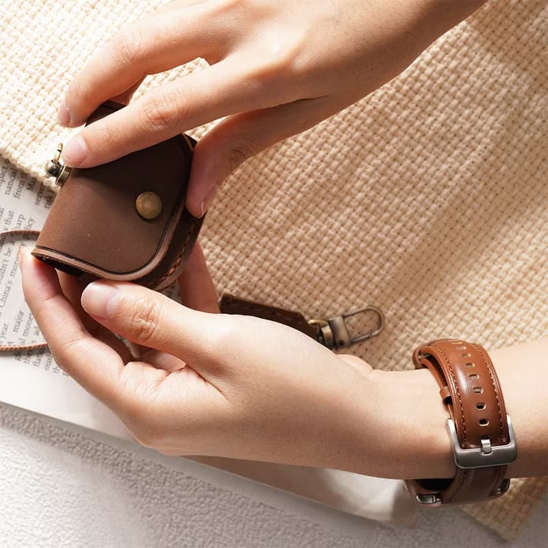 Apple watch - 【限定暖茶褐色】同色車線真皮蘋果錶帶