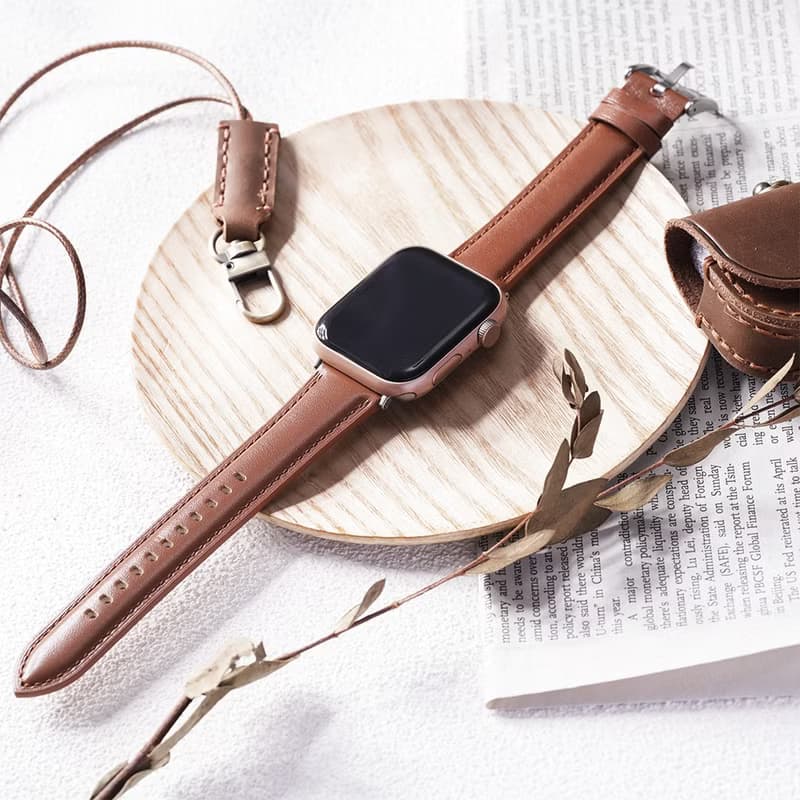 Apple watch - 【限定暖茶褐色】同色車線真皮蘋果錶帶