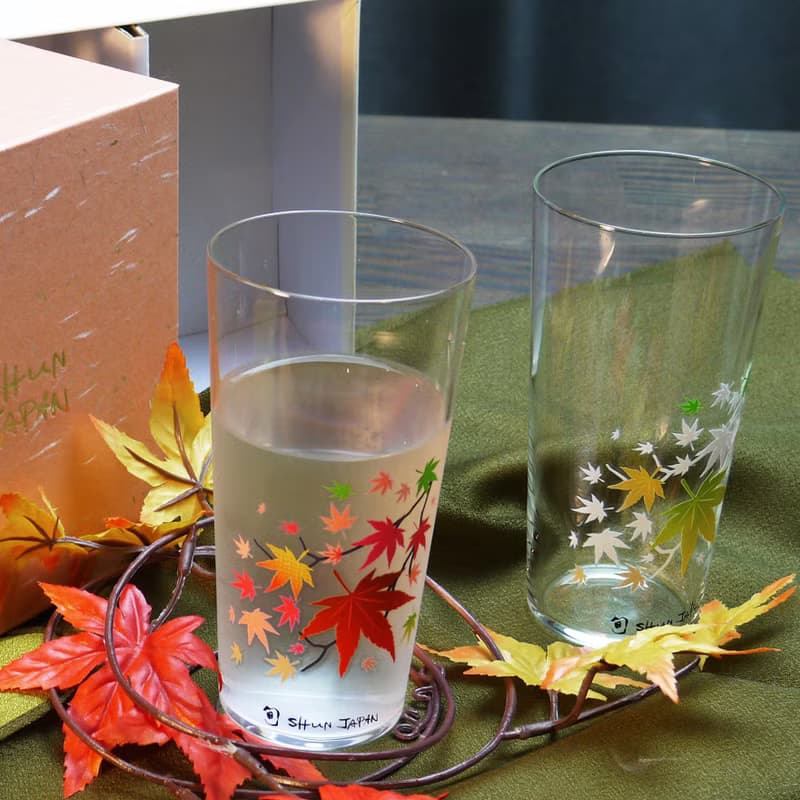 冷感紅葉タンブラーグラスペアセット　温度で色が変わる季節を楽しむ器