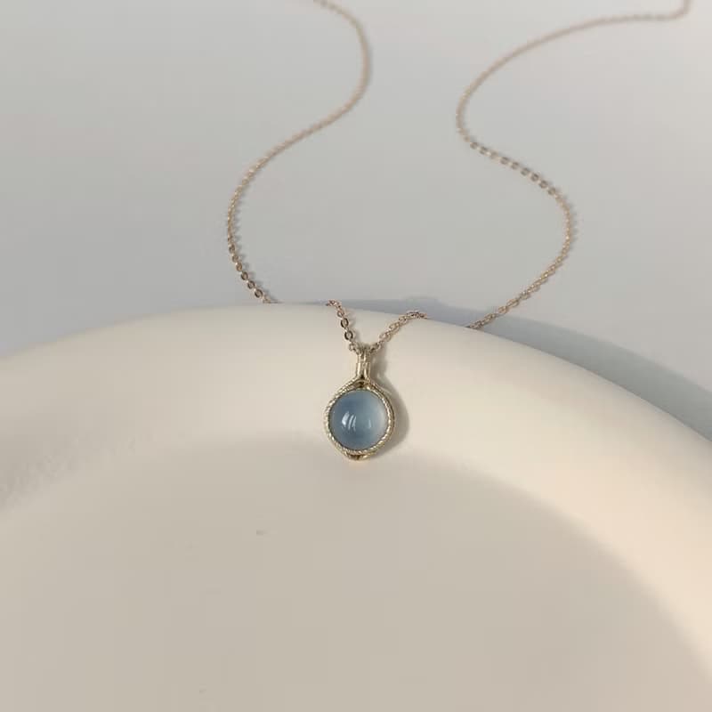 冰種藍玉髓吊墜 銀圓形天然玉髓項鍊 925銀手工吊飾