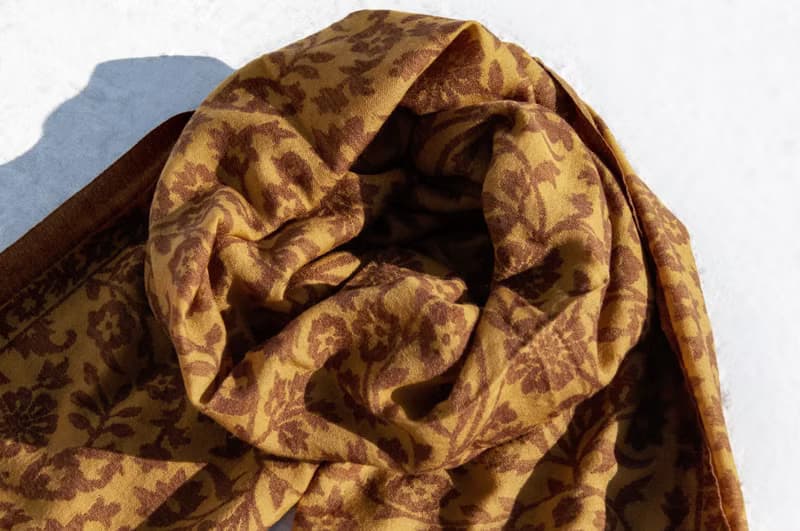 喀什米爾Cashmere 編織羊絨圍巾 純羊毛圍巾披巾 戒指絨披肩-花朵