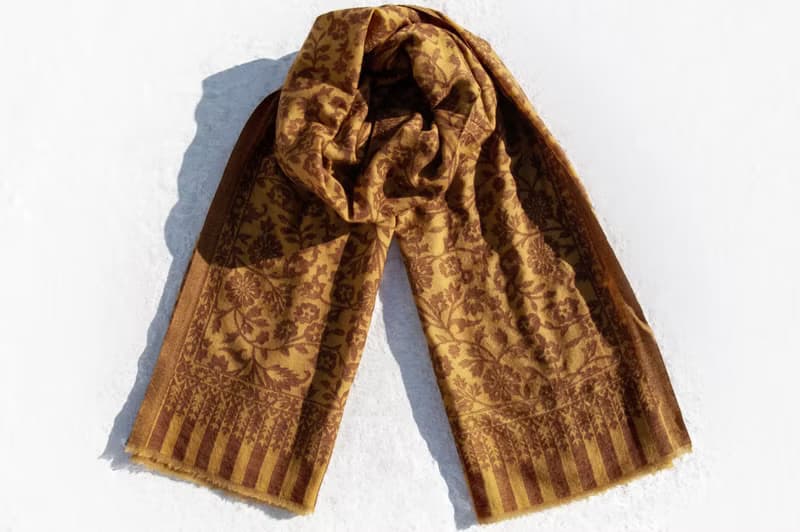 喀什米爾Cashmere 編織羊絨圍巾 純羊毛圍巾披巾 戒指絨披肩-花朵