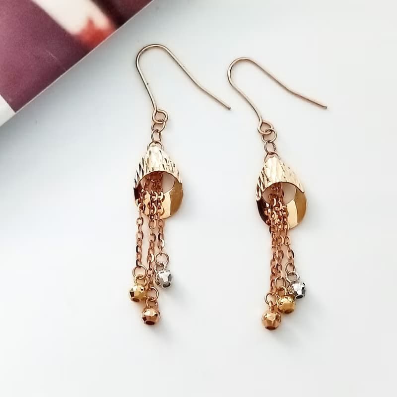 Eli Jewelry義大利進口貴氣雕刻垂墜三色小圓球18K金垂墜黃金耳環