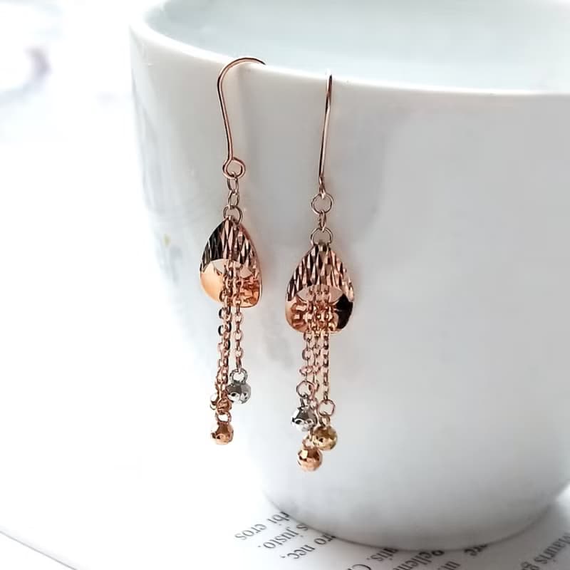 Eli Jewelry義大利進口貴氣雕刻垂墜三色小圓球18K金垂墜黃金耳環