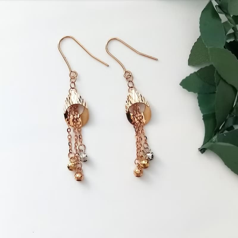 Eli Jewelry義大利進口貴氣雕刻垂墜三色小圓球18K金垂墜黃金耳環