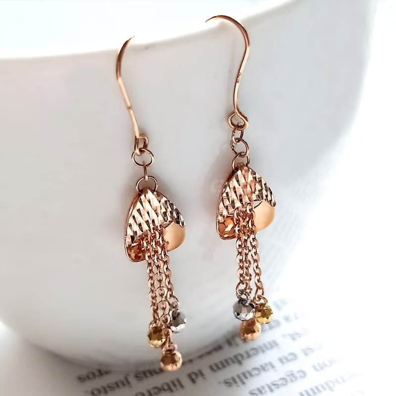 Eli Jewelry義大利進口貴氣雕刻垂墜三色小圓球18K金垂墜黃金耳環