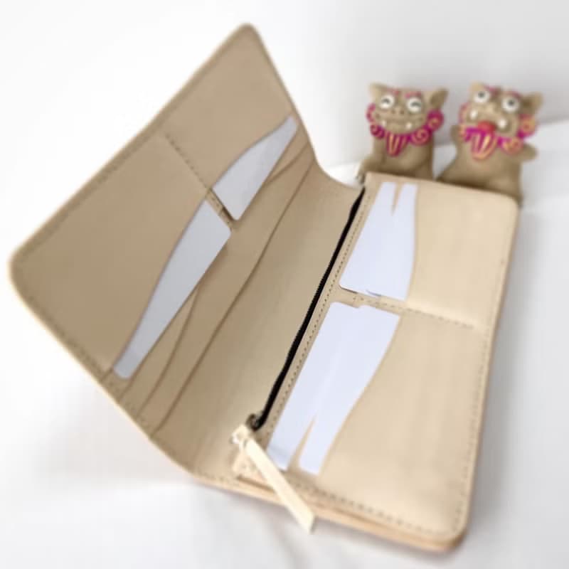 ハイビスカス長財布/革/レザーカービング/