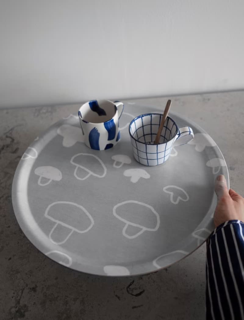 圓型托盤-MUSHROOM TRAY, GREY/WHITE (38cm)
