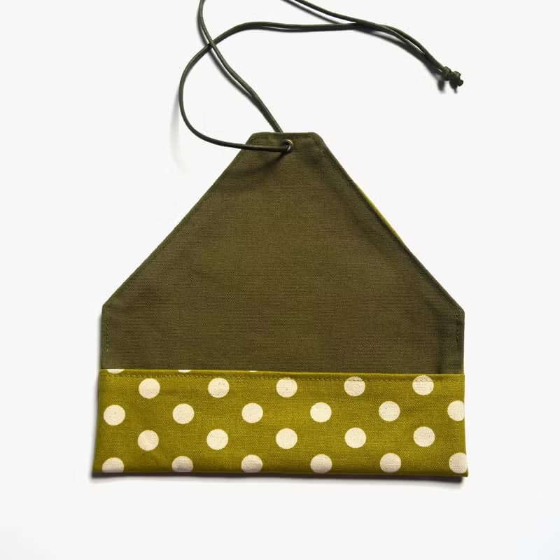 芥末綠白圓點餐具包/筆收納袋 餐具套 餐具袋帆布 收納 環保 方便