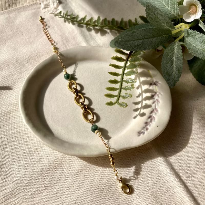 老林雜貨 | 翡翠羅紋黃銅圈圈手鍊