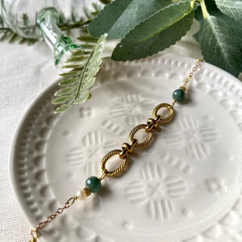 老林雜貨 | 翡翠羅紋黃銅圈圈手鍊