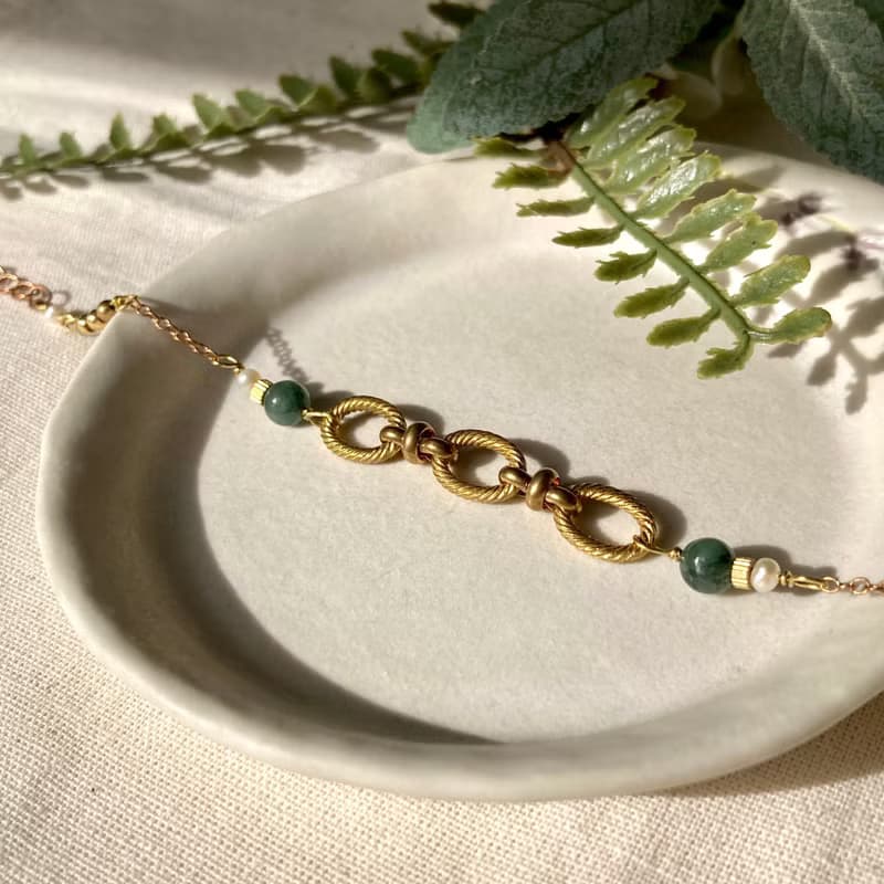 老林雜貨 | 翡翠羅紋黃銅圈圈手鍊