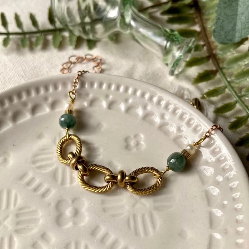 老林雜貨 | 翡翠羅紋黃銅圈圈手鍊