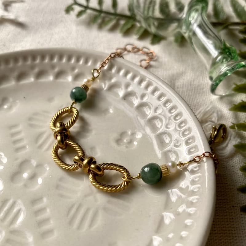 老林雜貨 | 翡翠羅紋黃銅圈圈手鍊
