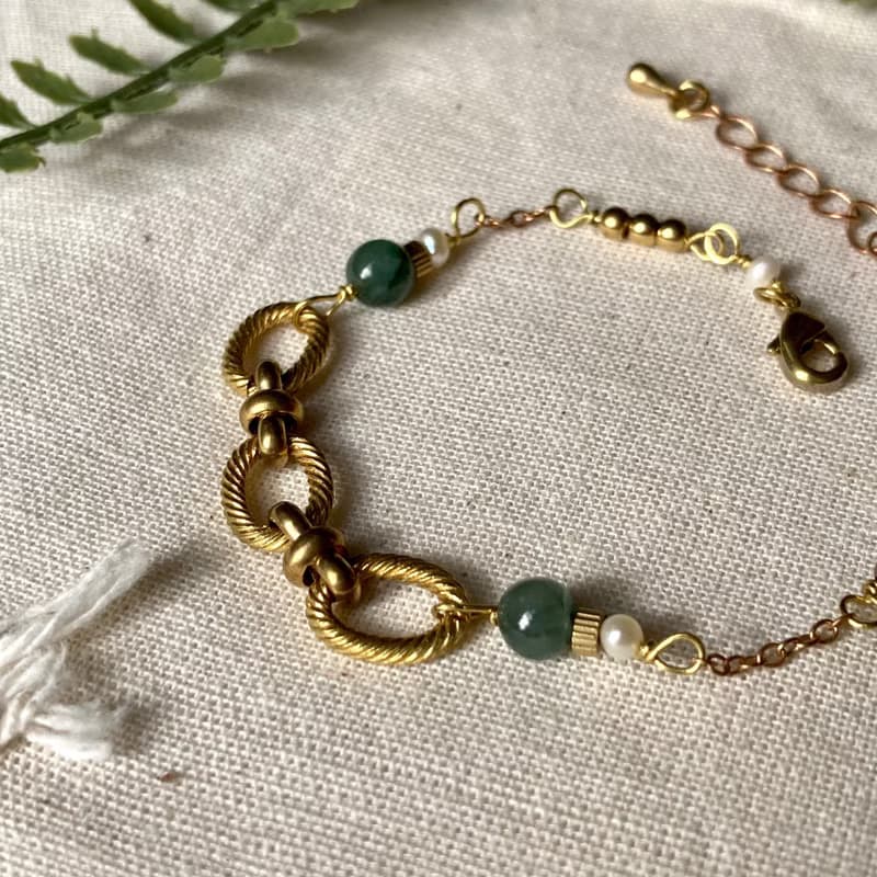 老林雜貨 | 翡翠羅紋黃銅圈圈手鍊