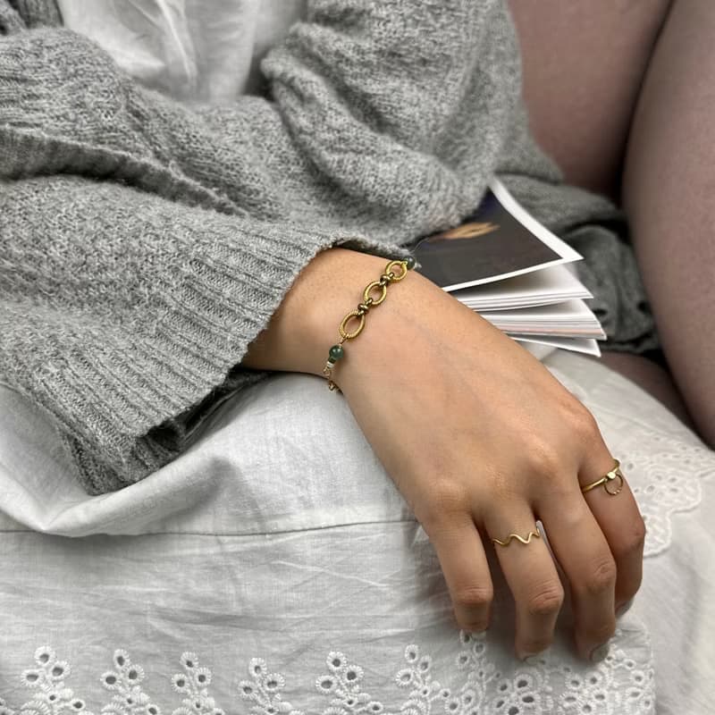 老林雜貨 | 翡翠羅紋黃銅圈圈手鍊