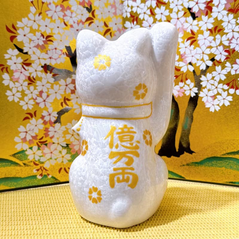 【桃華聚財】日本清水燒招財貓 | 花結晶桃 - 億万両
