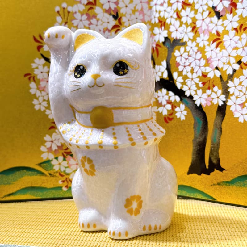 【桃華聚財】日本清水燒招財貓 | 花結晶桃 - 億万両