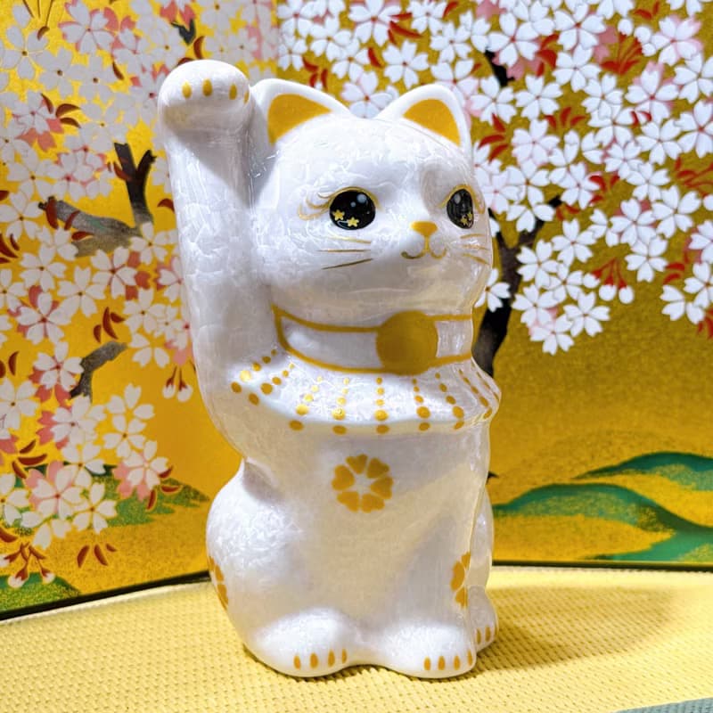 【桃華聚財】日本清水燒招財貓 | 花結晶桃 - 億万両