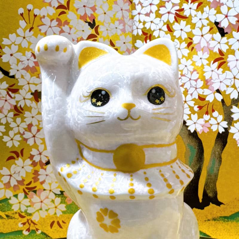 【桃華聚財】日本清水燒招財貓 | 花結晶桃 - 億万両