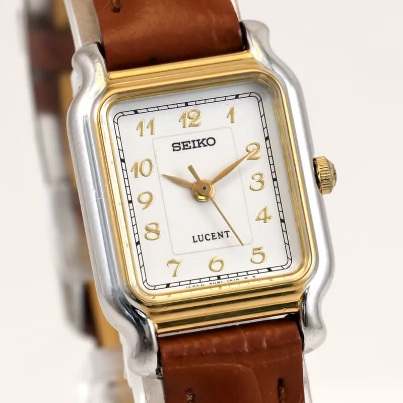 送料無料  SEIKO Lucent 4N21-5240 White Dial 女性用腕時計 クォーツ Tank Shap 手錶 古董錶 復古手錶 日本発送
