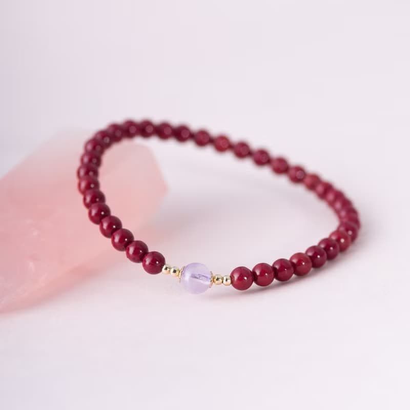 紫金砂硃砂薰衣草紫水晶4mm手鏈 | 14K包金太歲轉運手鍊化太歲 新