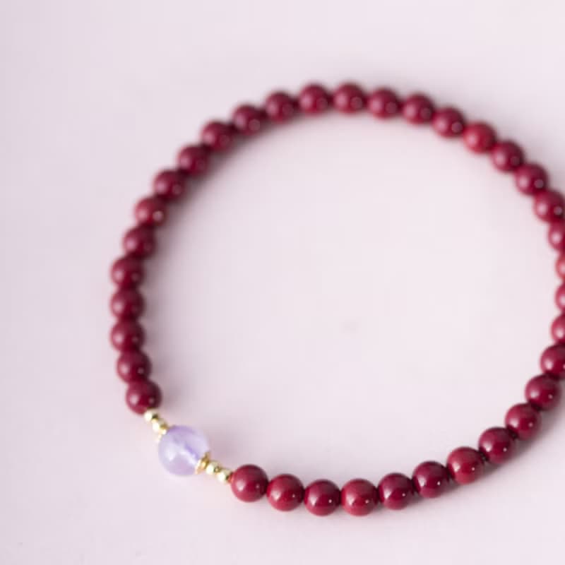 紫金砂硃砂薰衣草紫水晶4mm手鏈 | 14K包金太歲轉運手鍊化太歲 新