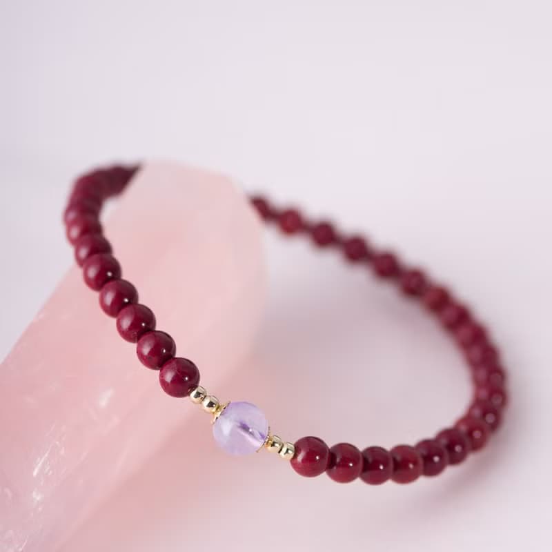 紫金砂硃砂薰衣草紫水晶4mm手鏈 | 14K包金太歲轉運手鍊化太歲 新
