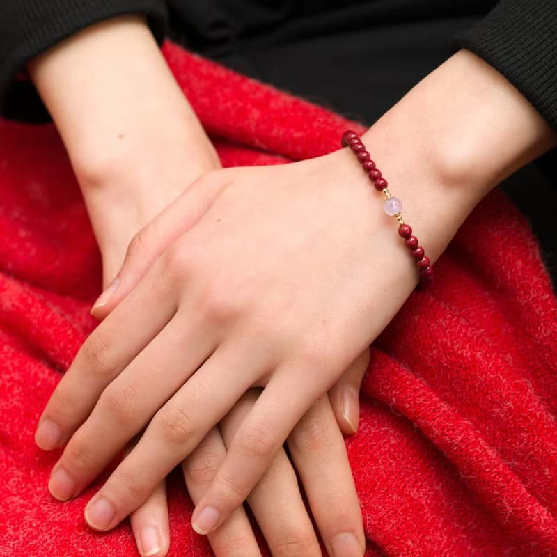 紫金砂硃砂薰衣草紫水晶4mm手鏈 | 14K包金太歲轉運手鍊化太歲 新