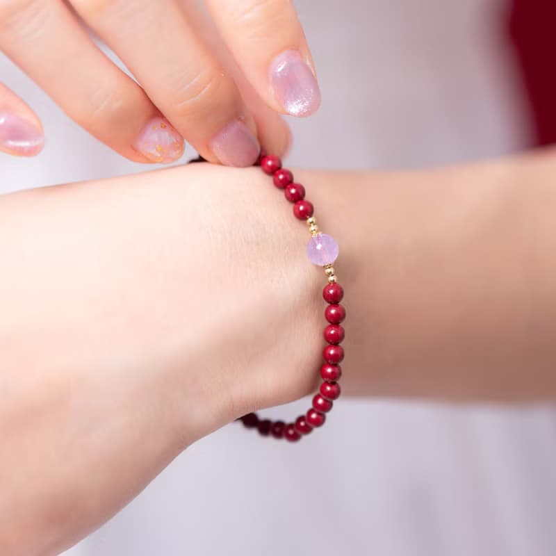 紫金砂硃砂薰衣草紫水晶4mm手鏈 | 14K包金太歲轉運手鍊化太歲 新